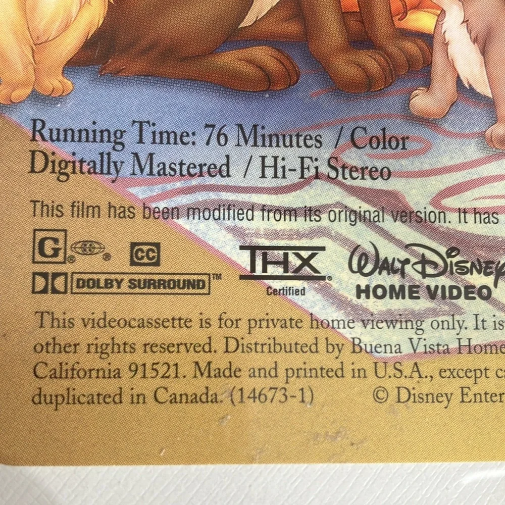 WALT DISNEY MASTERPIECE LADY and the TRAMP VHS 4573 THX Certified